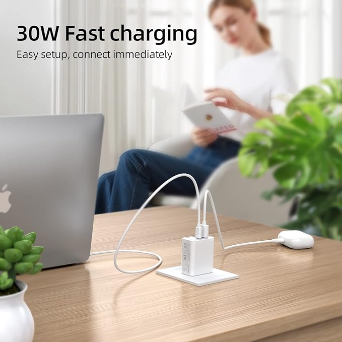 30W USB Fast Charger,2-Pack PD+QC Charger Adapter Block for iPhone 13/14/15/16/Pro/Pro Max/Plus/iPad/MacBook air, AirPods 4, Apple Watch 10/Ultra 2, Type C Charging for Samsung Galaxy Note/S23