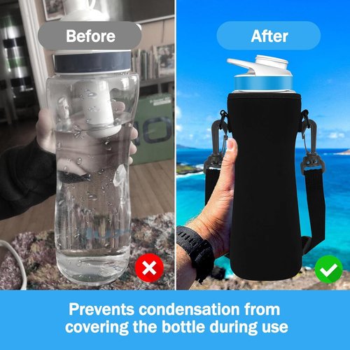 RYXCGXJ 2 Pack Sleeves for 32oz Cirkul Water Bottles with Strap,Neoprene Sweat Absorbing Material,Fitted Design(Black) (Black)