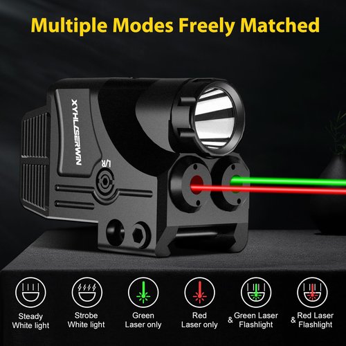XYHlaserwin 600/200 Lumens Adjustable Tactical Flashlight with Green/Red Laser Sight, Pistol Laser Light Combo, Strobe/Constant Light Modes, USBC Rechargeable, Fits Standard Picatinny & Glock Rails