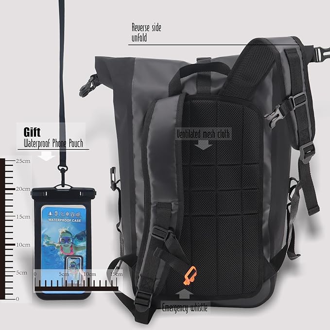 Dry Bags Waterproof Backpack, Waterproof backpack for boating,Floating,hiking, camping and other outdoor activities 25L.(Black)