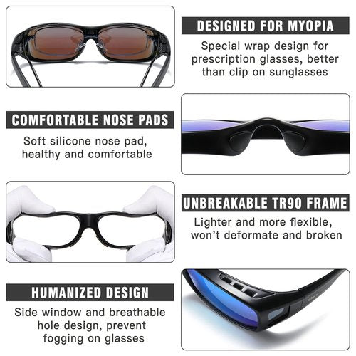 DUCO Wraparound Fitover Glasses 8953 Polarized Wear Over Night Vision Sunglasses for Men Women 8953Y-2