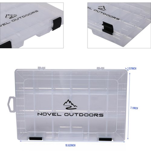 Novel Outdoors - 4 Tackle Boxes Set - 10.62in x 7in - Clear Fishing Tackle Boxes with Removable Dividers - Plastic Tackle Box Set - Tackle Box Organizer for Fishing Lures, Fishing Kit and Accessories