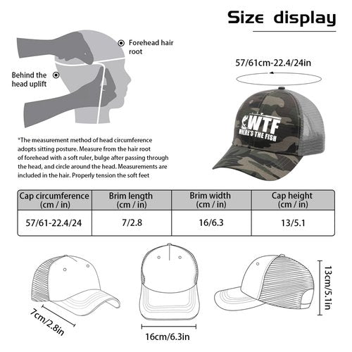 WTF Where's The Fish Hat Trucker Hat Men Vintage Mesh Hats for Summer