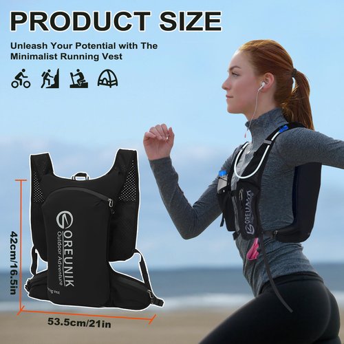 Oreunik Running Vest,7L Lightweight Hydration Vest ,Adjustable Running Hydration Backpack with Phone Holder ,Reflective Run Bag for Women Men for Hiking Trail Runners Cycling Race Marathon(Black)