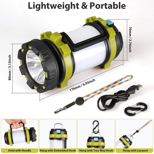 Bundle: 2 Pack Camping Lantern Flashlights (1000LM, 6 Modes) & 1 Pack LED Camping Light (1000LM, 4 Modes) - Rechargeable, Waterproof, Portable Emergency Lights for Hurricane, Hiking, Survival