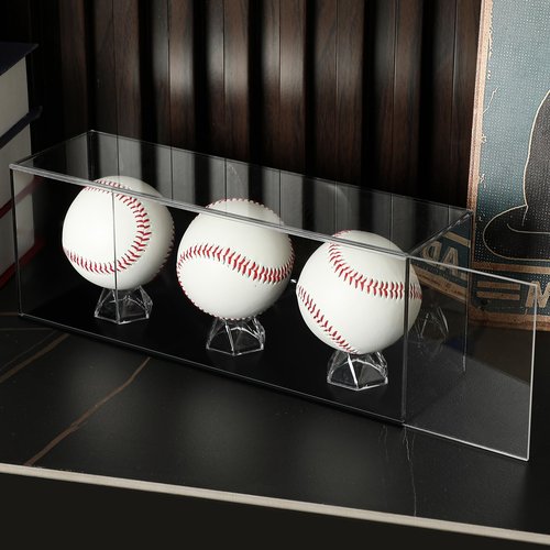 Lineshading Baseball Golf Ball Display Case for 3 Balls UV Protected Acrylic Boxes for Display Ball Cube Memorabilia Showcase Autograph (Black, 11.4 x 4.3 x 3.15 Inch)