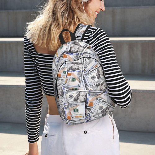 GVGOAGL Fun Money Dollar Novelty Backpack for Girls Boys Women Lightweight Canvas Bookbag Casual Daypack for Travel Outdoor Camping, 17 Inch