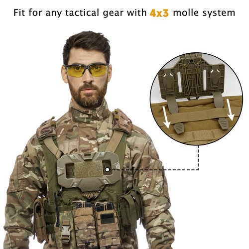 Qavctw Tactical molle Phone Holder Mount Plate Carrier Vest Attachments, Foldable Universal Tactical Chest Plate Carrier Phone Holder Mount for Screen Size 4.7-6.7