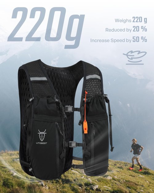 UTOBEST Upgrade Running Hydration Vest 10L, Running Backpack for Women Men Multi-Functional Storage with 2L Hydration Bladder, Adjustable Water Vest for Trail Marathon Race Jogging Cycling Black XL