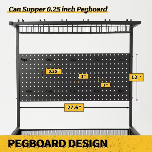 SOYEEZE Fishing Rod Holders for Garage,Fishing Gear Holder for Fishing Rod Tackle Box Storage,Fishing Pole Holders for 12 Rods with Hooks and Pegboard,Fishing Cart with Reel Rack