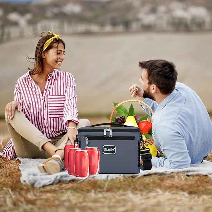 BEIMILY Lunch Box for Men/Women,Small Insulated Lunch Bag,Reusable LunchBox for work Picnic Hiking Beach,Leakproof Soft Cooler Tote Bag Organizer with Adjustable Shoulder Strap for Adults(Gray)
