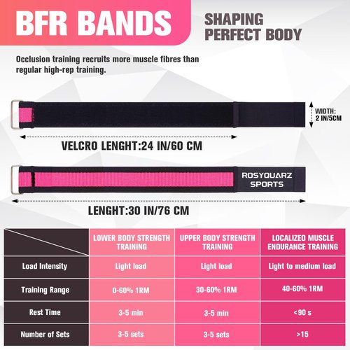 ROSYQUARZ BFR Booty Bands for Women Glutes, Blood Flow Restriction Bands Plan for Legs & Hip Building, Adjustable Velcro Occlusion Bands Workouts, Best Fabric Bands for Squat Butt & Thigh -Pink 2PC