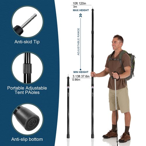 GEEWAY 2 Pcs 120 Inch Tarp Poles for Camping, Heavy Duty Telescoping Tent Pole, Aluminum Adjustable Tent Poles for Outdoor Activity, Wilderness Adventure and RV Travel (Black)