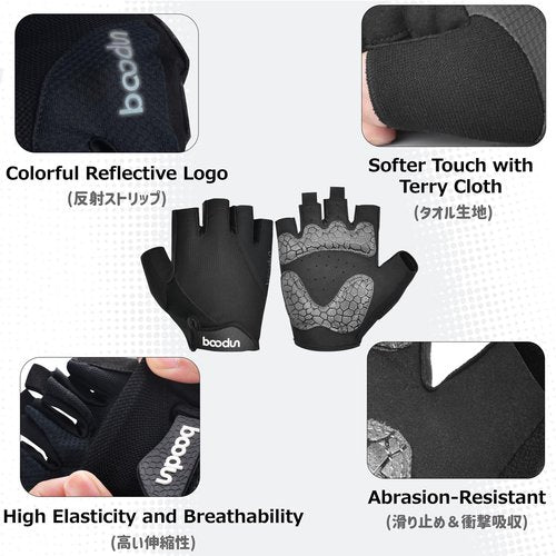 Azarxis Cycling Gloves Half Finger Bike Glove for Men Women Anti-Slip Shock-Absorbing Breathable MTB Road Biking Gloves (Black, M)