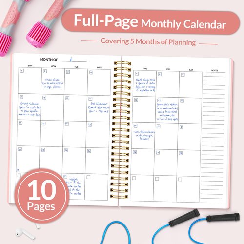 Fitness Journal Workout Planner for Women & Men, A5 (6.4" x 8.3") Workout Journal Log Book Planner Gift for Track Gym Essentials, Home Workouts, Track Progress, Achieve Wellness Goals, Pink
