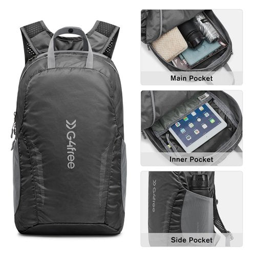 G4Free 25L Lightweight Hiking Backpack Packable Foldable Sport Travel Daypack Water Resistant for Women Men(Black)