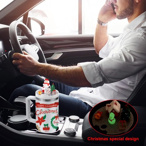 Snowman Cup Lid Accessories Charms for Stanley, Christmas Theme Silicone Straw Covers Cap & Acrylic Cup Lid Topper for Cup Dust Protection Holiday Decorations Compatible with Stanley Cups H2.0 40oz
