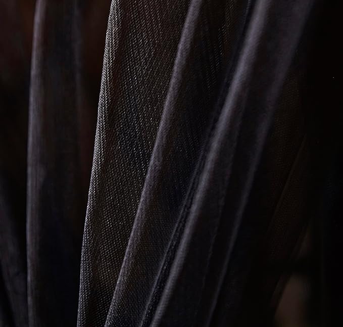 Mengersi Canopy Bed Curtains with Lights,Elegant Bed Canopy Curtains Bed Netting for Full Queen King Size Bed,Halloween Decoration,Gothic Black Room Decor Aesthetic