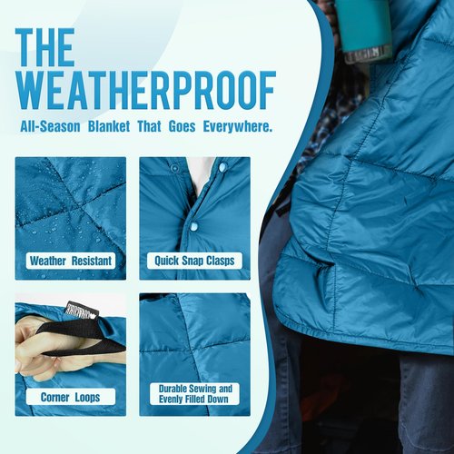 COVACURE Camping Blanket - Outdoor Travel Blanket, Packable, Puffy Blanket, Lightweight & Warm Quilt for Camping, Hiking, Backpacking, Outdoors, Travel, Beach(Blue)