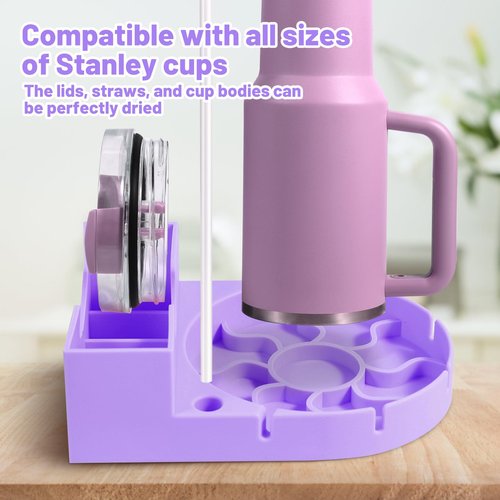 heartybay Bottle Drying Rack for Stanley Cup, Silicone Holder Stand for Water Bottle, Tumblers, Cups, Mugs, Glasses - Travel-Friendly Space Saving Design, Purple