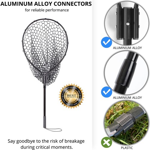 High Strength Large Landing Net - Fishing Net with Telescoping Handle and Soft Rubber Netting, Kayak/Fly Fishing Net - Length: 60″, Depth: 19.5″, Hoop: 23″ x 18″, Suitable for 1 & 2 Handed Use