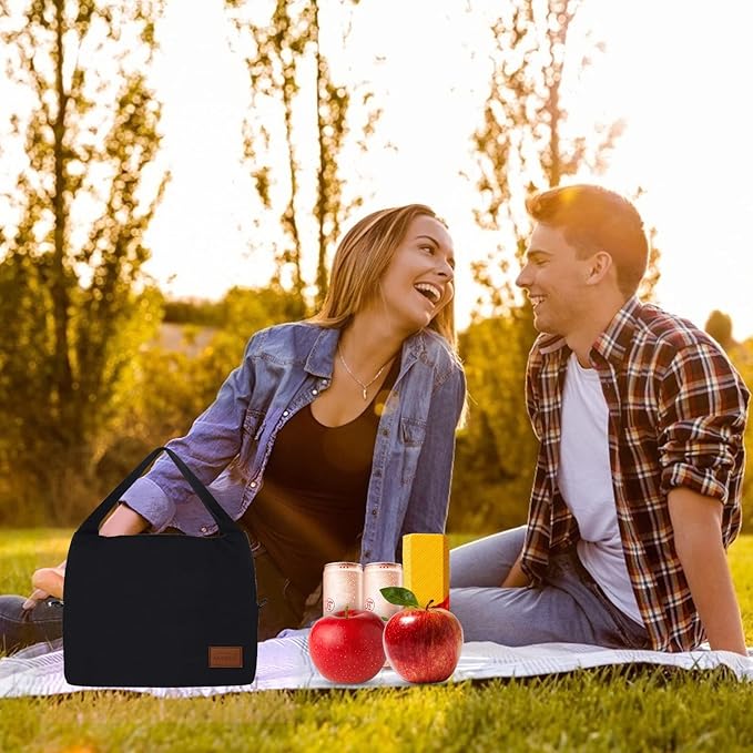 Aosbos Black Lunch Bag Women Insulated Lunch Box for Women Lunch Bags for Adult Lunchbox Lunch Tote Bento Box Cooler Bag for Work Office Picnic Loncheras Para Hombres Mujer