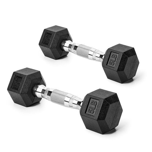 5LBS Rubber Encased Hex Dumbbell Sets for Home Gym, Coated Hand Weights for Strength Training, Workouts,Pairs or Sets