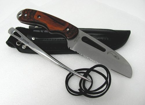 Knives W100P Generation 2 Pro Wood Offshore Rigging System Fixed Blade and Marlinspike Fits in Leather Sheath and With BONUS Leather Lanyard Strap