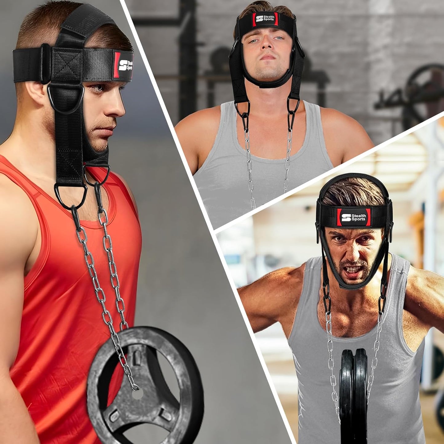 Neck Harness with 88cm Adjustable Chain - 360 Degree Thick Neoprene Padded Chin & Head Straps Neck Exerciser for Weight Training & Neck Workout Head Harness for Weight Lifting