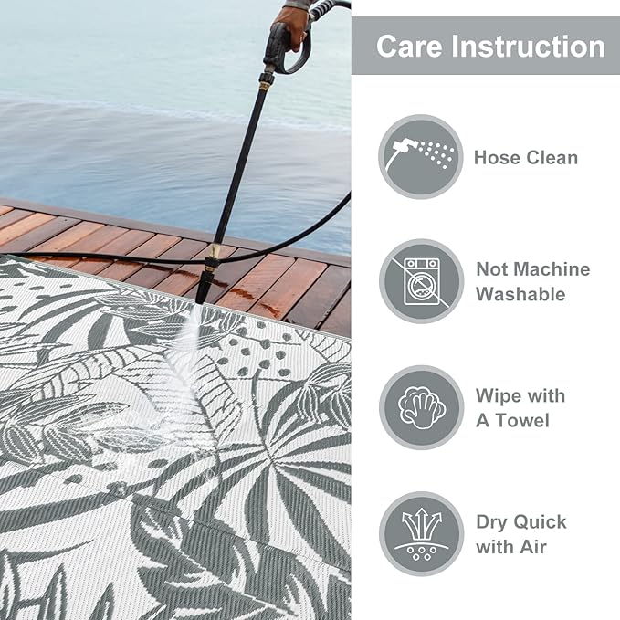 Anidaroel Patio Rugs Outdoor 9x12 Clearance Waterproof, Reversible Camping Rugs for Outside RV, Tropical Plastic Straw Outside Area Rugs for Camping, Backyard, Pool Deck, Trailer(9'x12')