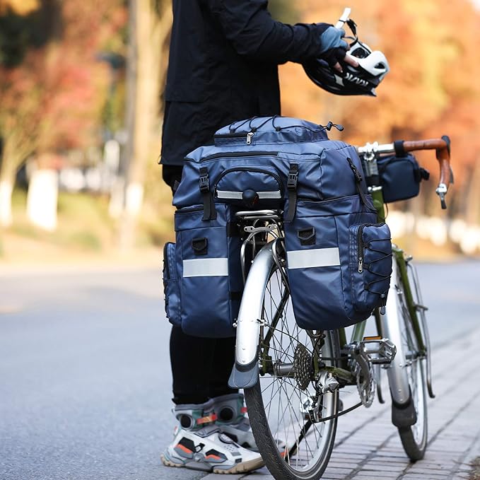 HUNTVP 3 in 1 Bike Pannier Bag - Rack Saddle Backpack Rear Seat Shoulder Laptop Cargo Rack Bicycle Bag with Rain Cover