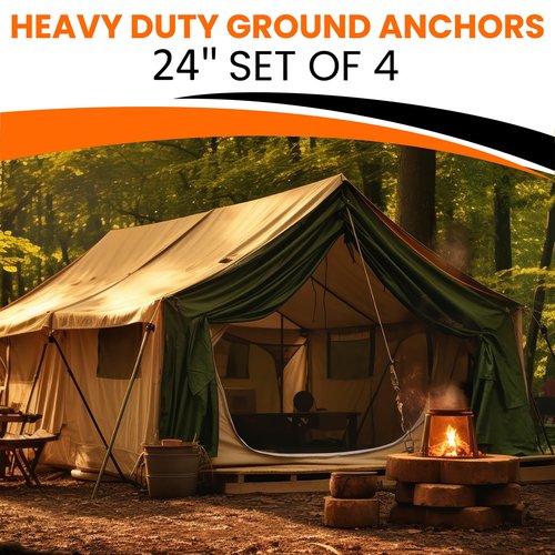 Earth Anchors - 24" Set of 4 Heavy Duty Ground Stakes with Drill Bit - Mobile Home, Shed & Swing Set Anchors - Tree & Awning Canopy Stakes