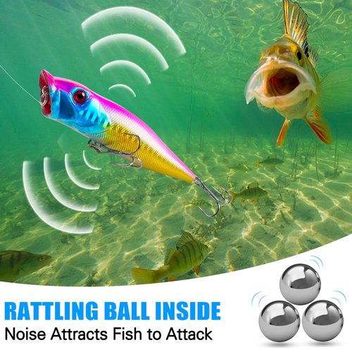 OROOTL Popper Fishing Lures, 8pcs Bass Lures Hard Baits Colorful Saltwater Popper Lure Lifelike Swimbait for Freshwater Saltwater Bass Trout Walleye Panfish