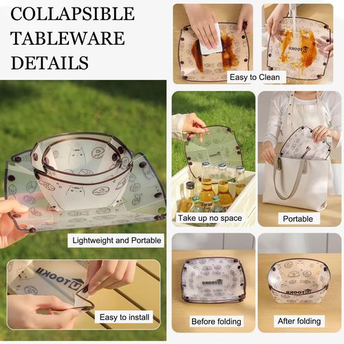 MIUPOO Collapsible Bowl Set,Portable Mess Kit,Food Grade Material Free Folding Bowl for Lunch Family Picnic,7×5.5×3.5 Inches,4 Pieces.