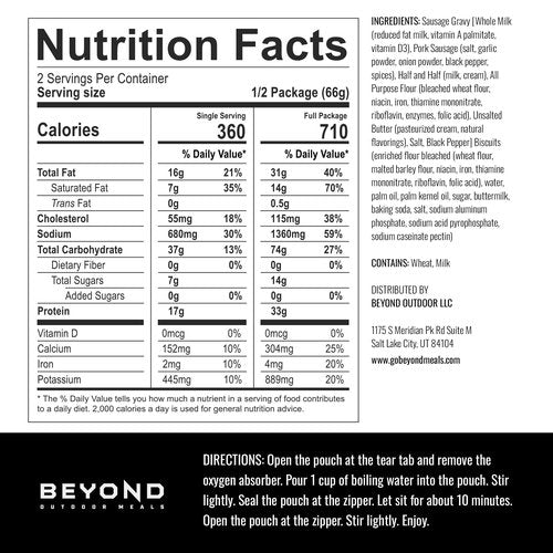 Beyond Outdoor Meals Biscuits & Gravy | Freeze Dried Camping & Backpacking Food | High Protein Meals | Just Add Water
