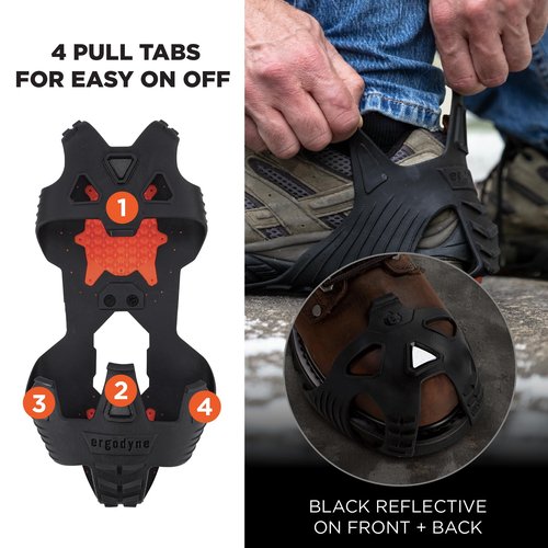 Ergodyne TREX 6306 Ice Traction Cleats, Rubber Lug Sole Tread, Tungsten Carbide Studs, Overshoe Sling Stretchable Fit