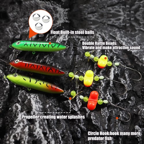 CWSDXM Catfish Float Rig Demon Dragon Style Rattling Line Float Propeller and Circle Hooks 6/0 8/0 for Santee Cooper Rig Catfishing Tackle (6/0 Hook Catfish Rig - 3 PCS)