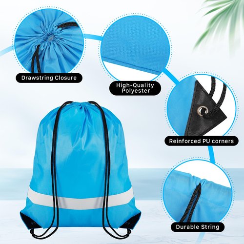 CACASO 16 Pack Drawstring Backpack Bulk,Drawstring Bags with Reflective Strip,Draw String Bag for Sport,Cinch Sack Backpack for Men Women Gym Yoga
