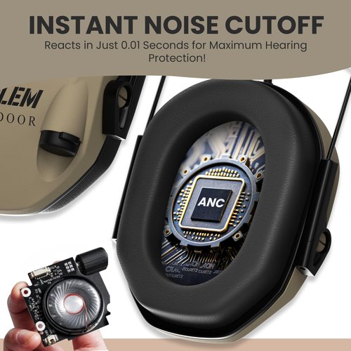 Emblem Outdoor Shield Pro Electronic Shooting Ear Protection for Gun Range | NRR 23dB | 4X Sound Amplification. Adult and Kid Hearing Protection Earmuffs for Noise Cancellation - Green