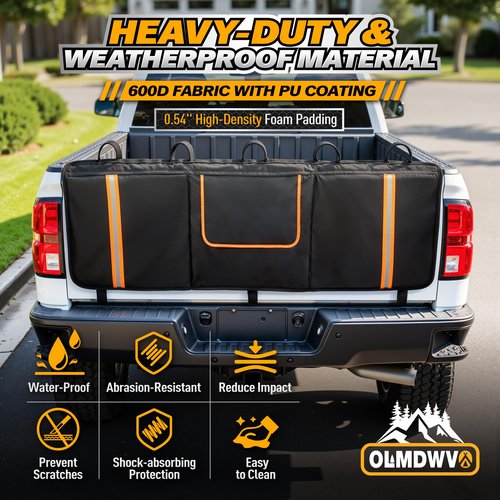 Tailgate Bike Pad for Mountain Bike, Tailgate Cover Made with 600D Material and PU Coating, Flip-up Flap, Tailgate Protector with Reflective Strips and Tool Pockets for Full-Size Trucks, 5 Bikes