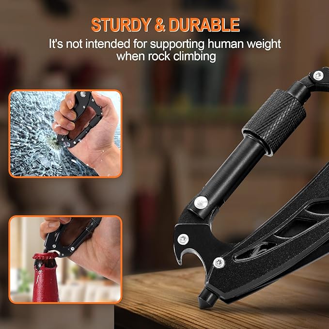 Fathers Day Dad Gifts from Daughter, Multitool Carabiner with Pocket Knife, EDC Gear with Folding Knives, Bottle Opener, Window Breaker And Screwdriver, Tactical Survival Gear for Camping And Hiking