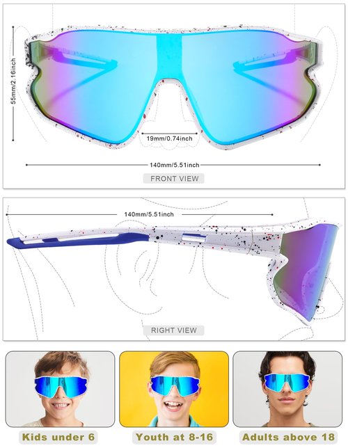 NICBOOY Youth Baseball Sunglasses 2 Pairs Boys Sunglasses, Baseball Cycling Shades Running UV400 Kids Sunglasses