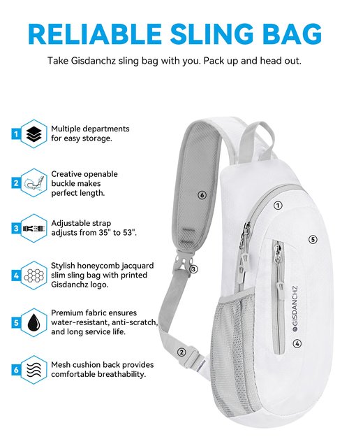 Gisdanchz Small Sling Bag Crossbody Bags for Women Men Cross Body Bag Lightweight Hiking Daypack Travel Backpack Over the Shoulder Bags for Gym Workout, White