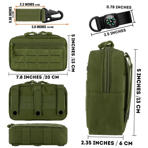 IronSeals Tactical Molle Horizontal Admin Pouch Multi-Purpose Laser-Cut EDC Tool Pouch Molle Attachment Bag Flag Patch Included