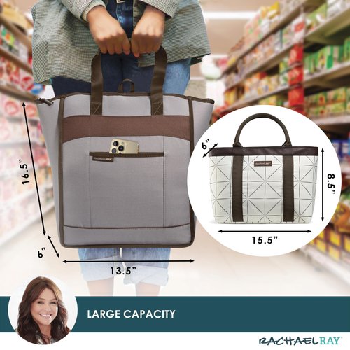 Rachael Ray Chillout Reusable Grocery Bag and Lunch Bag, Cooler Bag, Soft Sided Cooler and Lunch Bag, Insulated and Leak Proof