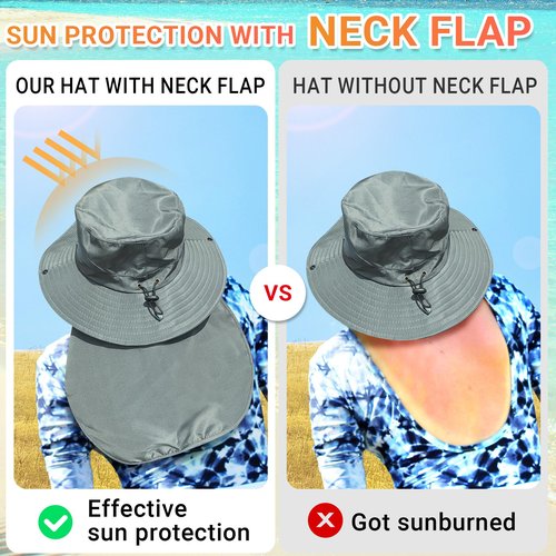 NPQQUAN Sun Hats for Men Women with Neck Flap UPF 50+ UV Protection Wide Brim Bucket Hat Safari Hiking Fishing Hats Darkgray(Neck Flap)
