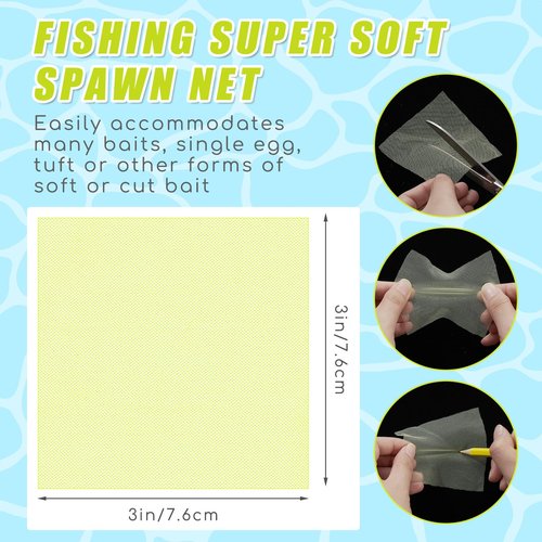 Woanger 100 Pcs Fishing Soft Spawn Net 3 x 3 Inch Catfish Bait Holder Netting Square Spawn Sack Mesh for Roe Bags Fishing Bait Accessories, Chartreuse