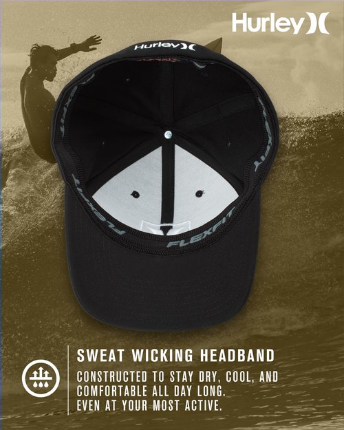 Hurley Men's Caps - Reflect Icon Curved Brim Baseball Cap - Fitted Hats for Men, Size Small-Medium, Black