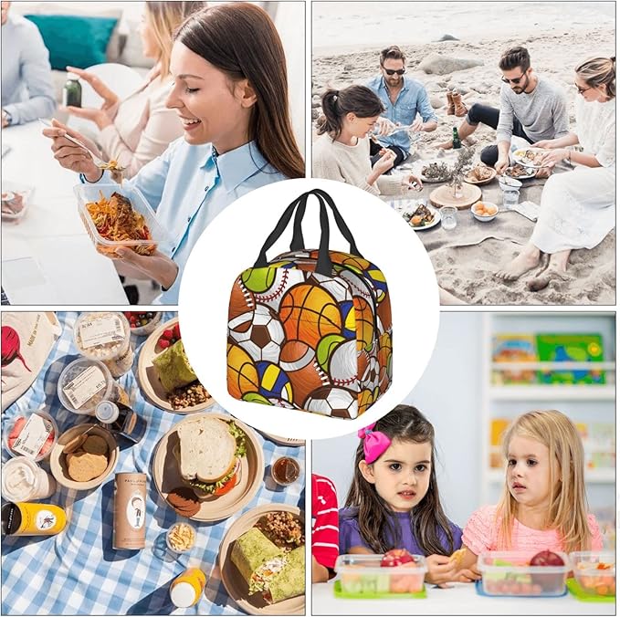 VOOHDDY Sport Ball Soccer Football Basketball Insulated Lunch Bag For Men Women Reusable Lunch Box Container Waterproof Portable Cooler Thermal Tote Bag For Work Office Picnic Beach Travel