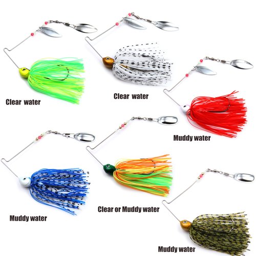 EXAURAFELIS 6pcs Fishing Lures Spinnerbaits for Bass Fishing Spinner Bait with Skirt Bass Lure Spinner Blades fishingbait Pikelures Trout Lure Salmon Lures Spinnerbait Buzzbait Swimbait